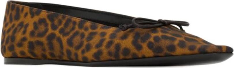 Saint Laurent Bruine Strik Detail Leren Platte Schoenen