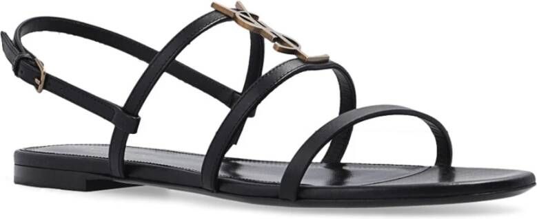 Saint Laurent Cassandra Leren Sandalen Black Dames