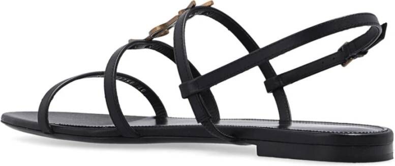 Saint Laurent Cassandra Leren Sandalen Black Dames