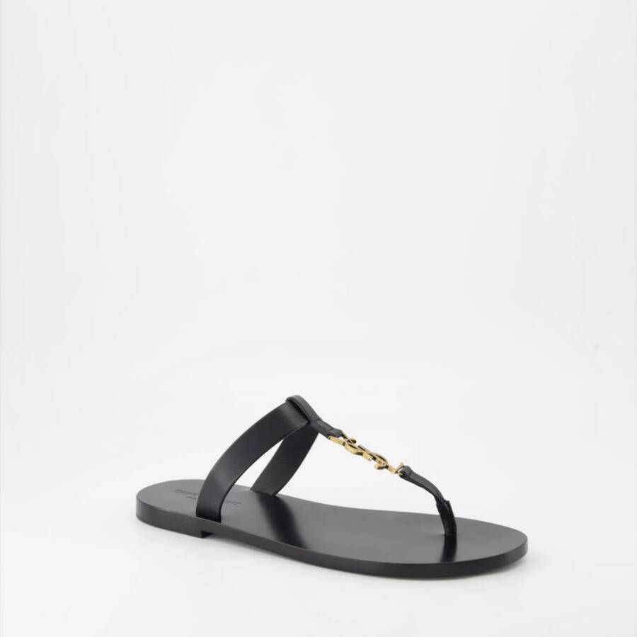 Saint Laurent Cassandre Leren Teenslippers Black Heren