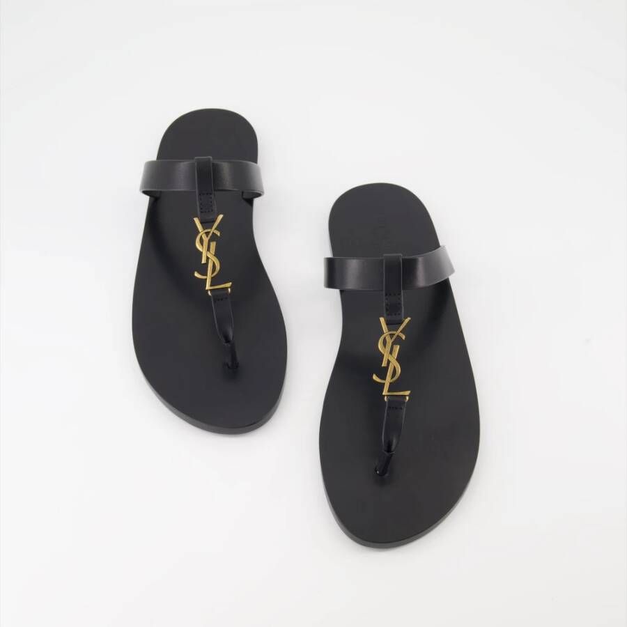 Saint Laurent Cassandre Leren Teenslippers Black Heren