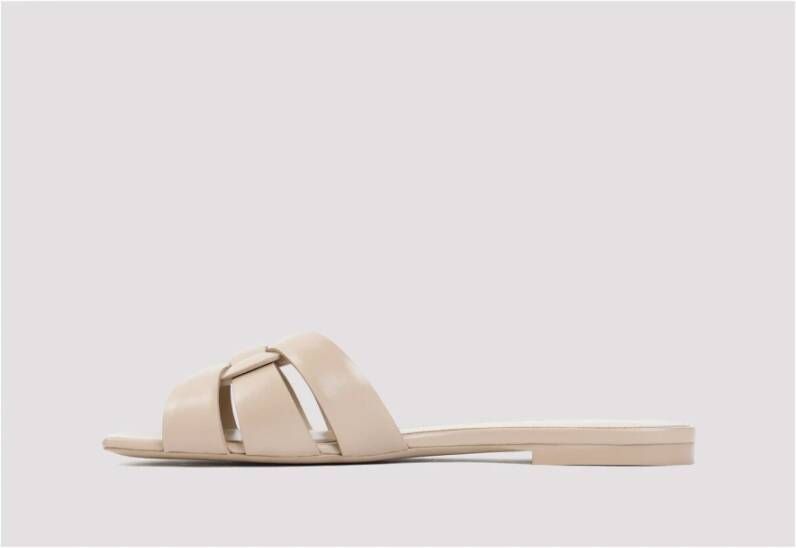 Saint Laurent Donker Beige Leren Slide Sandaal Beige Dames