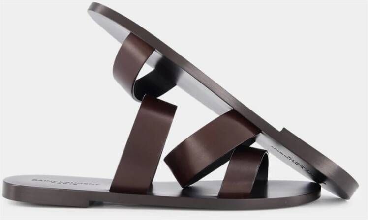 Saint Laurent Donkerbruine leren slippers