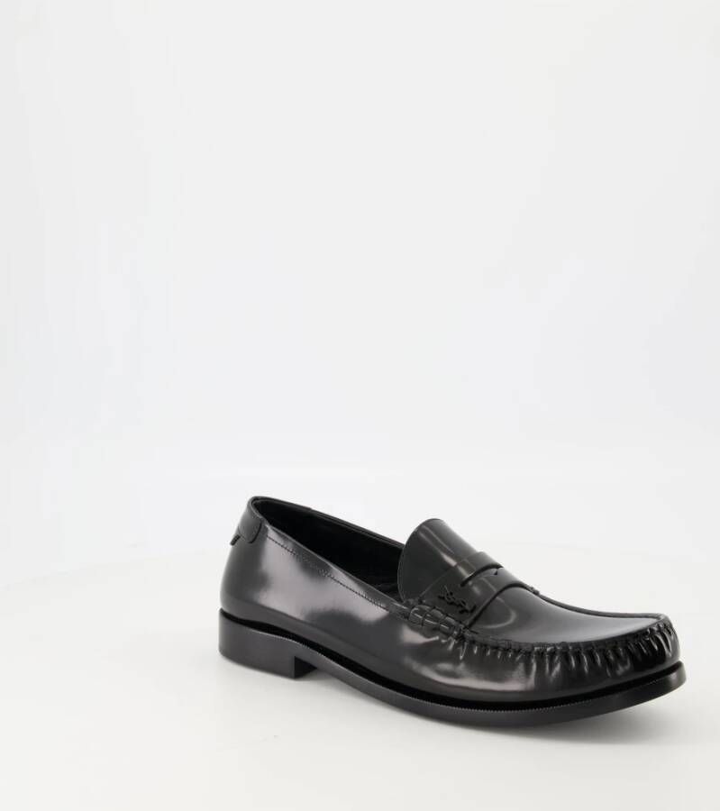 Saint Laurent Glanzende leren loafers Black Heren