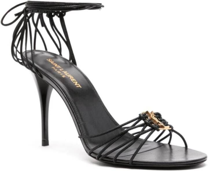 Saint Laurent Zwarte Leren Sandalen Black Dames