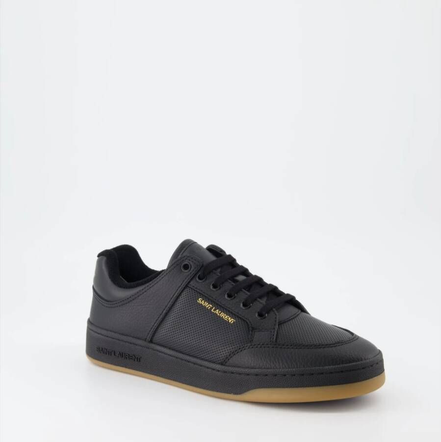 Saint Laurent Lamé Logo Bicolor Leren Sneakers Black Heren