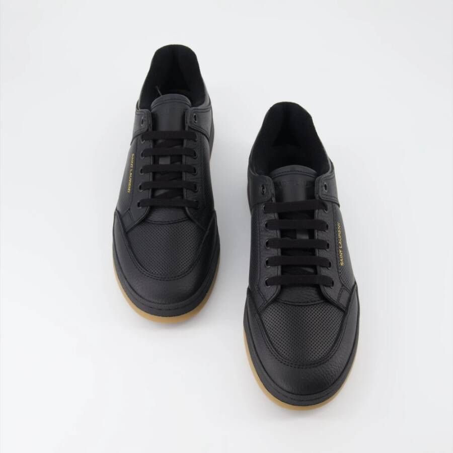 Saint Laurent Lamé Logo Bicolor Leren Sneakers Black Heren