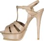 Saint Laurent Verhoog je stijl met leren sandalen met hoge hakken Beige Dames - Thumbnail 7