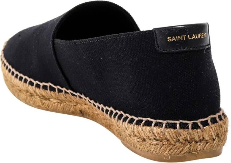 Saint Laurent Leren Espadrilles met Logo Print Black Heren