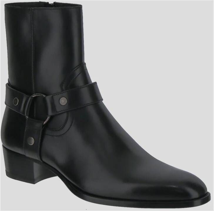 Saint Laurent Leren Harnaslaarzen Black Heren