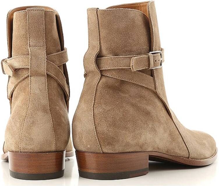 Saint Laurent Leren Jodhpur laarzen met gespsluiting Beige Dames