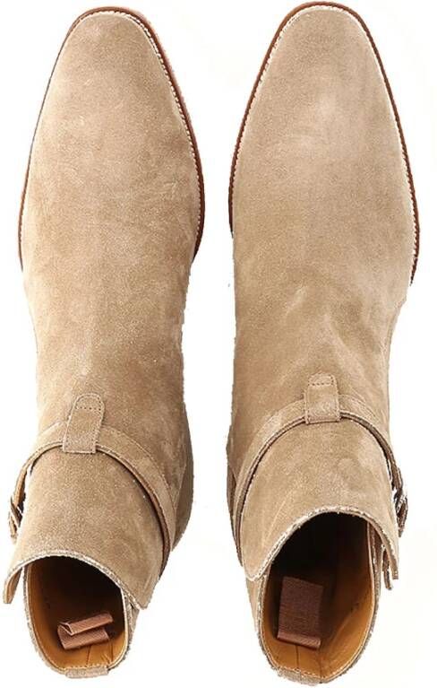 Saint Laurent Leren Jodhpur laarzen met gespsluiting Beige Dames