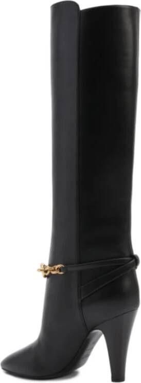 Saint Laurent Leren Kettingdetail Laarzen Black Dames