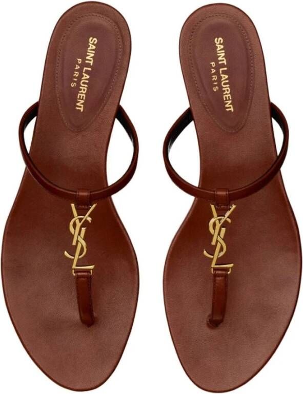 Saint Laurent Leren platte sandalen met YSL-logo
