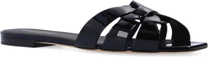 Saint Laurent Leren Slides met Patentleren Binnenzool Black Dames