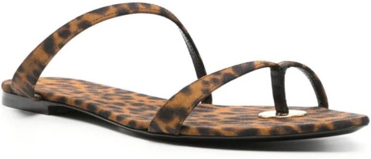 Saint Laurent Luipaardprint Platte Sandalen Brown Dames