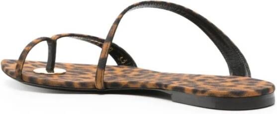 Saint Laurent Luipaardprint Platte Sandalen Brown Dames