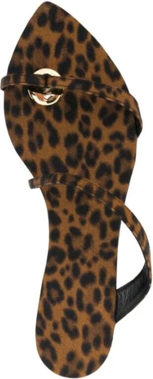 Saint Laurent Luipaardprint Platte Sandalen Brown Dames