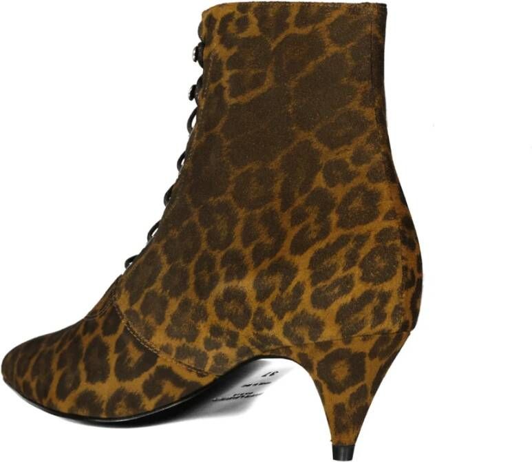 Saint Laurent Luipaardprint Veterschoenen Enkellaarsjes Brown Dames