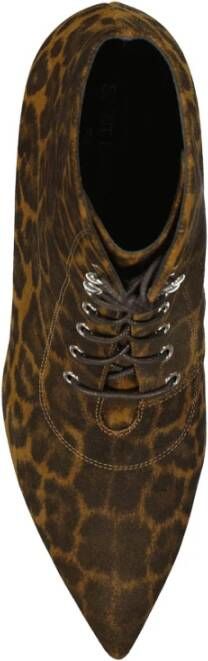 Saint Laurent Luipaardprint Veterschoenen Enkellaarsjes Brown Dames