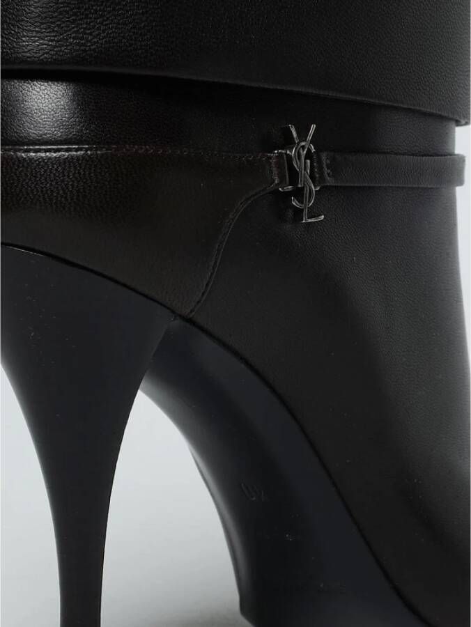 Saint Laurent Platte Donkere Enkellaarzen voor Vrouwen