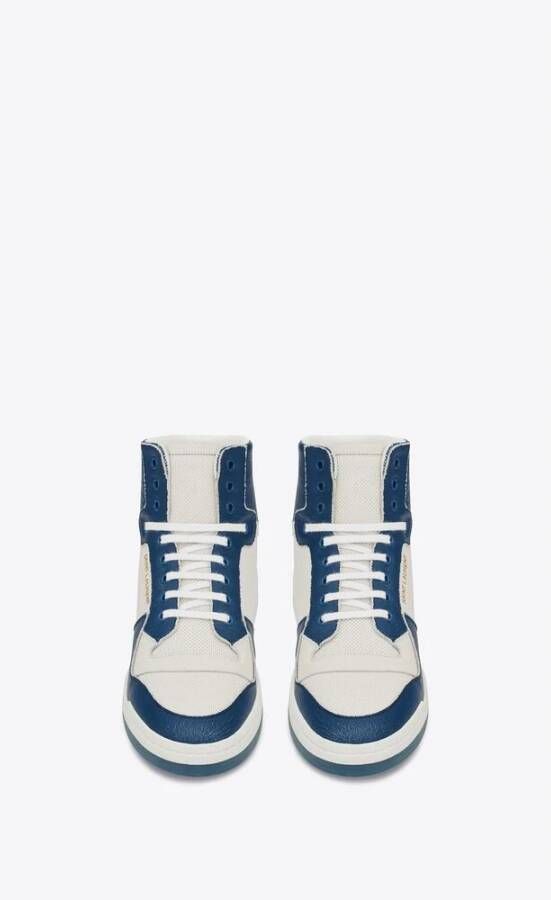 Saint Laurent Premium Leren Mid-Top Sneakers Blue Heren