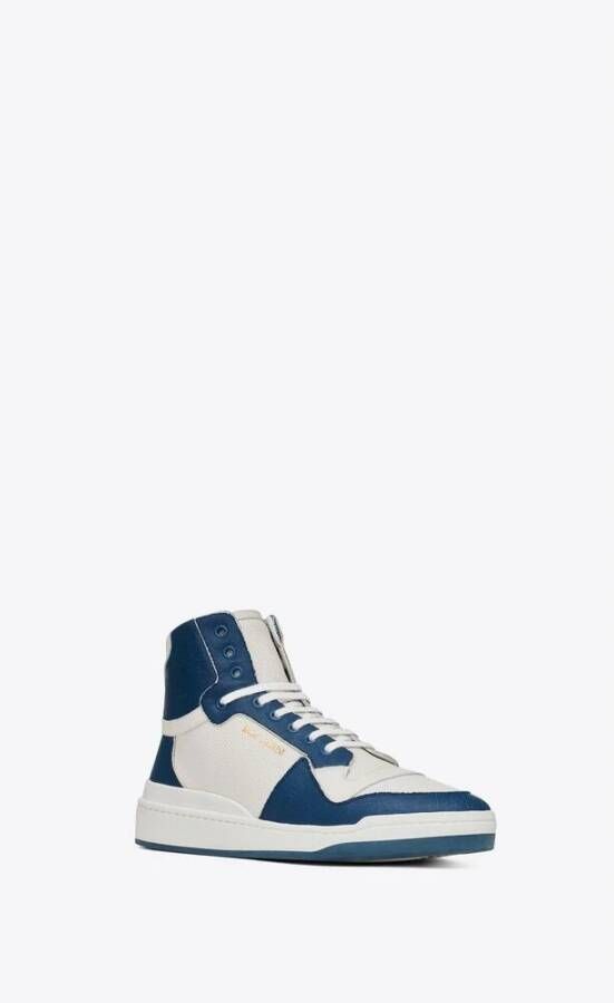 Saint Laurent Premium Leren Mid-Top Sneakers Blue Heren