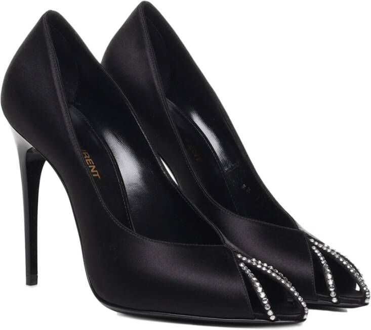 Saint Laurent Zwarte Stiletto Pumps met Rhinestone Perforatie Zwart Dames