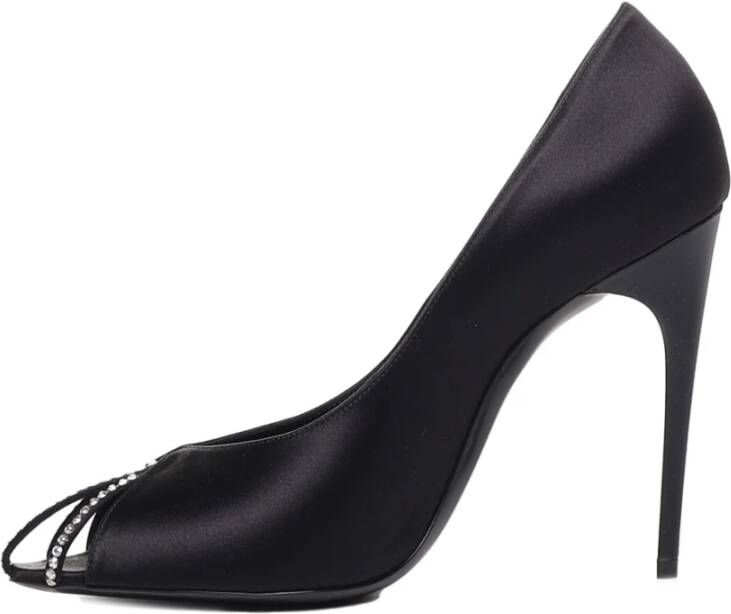 Saint Laurent Zwarte Stiletto Pumps met Rhinestone Perforatie Zwart Dames