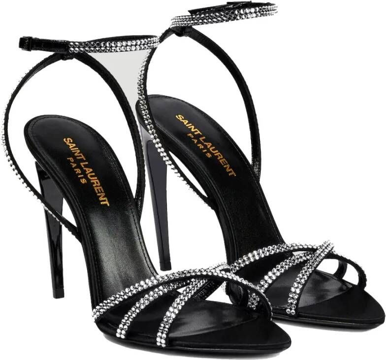 Saint Laurent Sandaal met strass gekruiste banden Black Dames