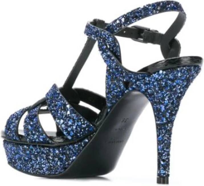 Saint Laurent Hoge Hak Glitter Sandalen Blauw Dames