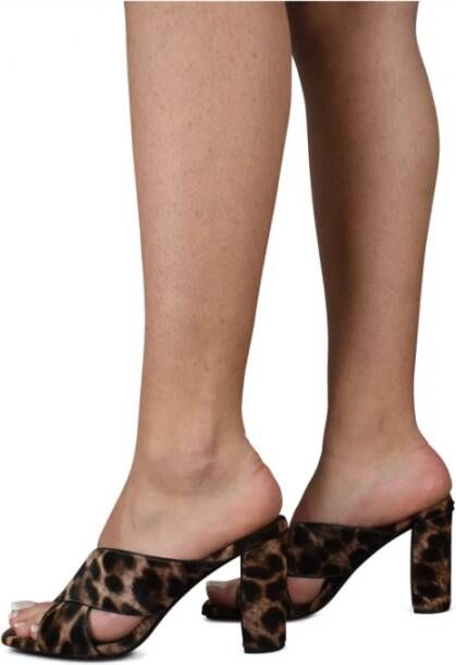 Saint Laurent Leopard Loulou Hoge Hak Sandalen Bruin Dames