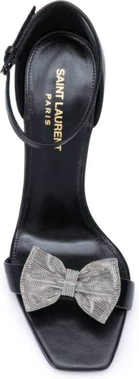Saint Laurent Hoge hak sandalen met metallic strik en mesh detail Zwart Dames