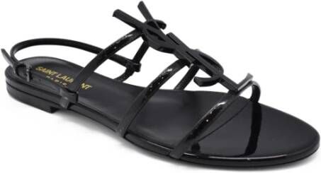 Saint Laurent Zwarte platte sandalen van lakleer Zwart Dames