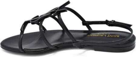 Saint Laurent Zwarte platte sandalen van lakleer Zwart Dames