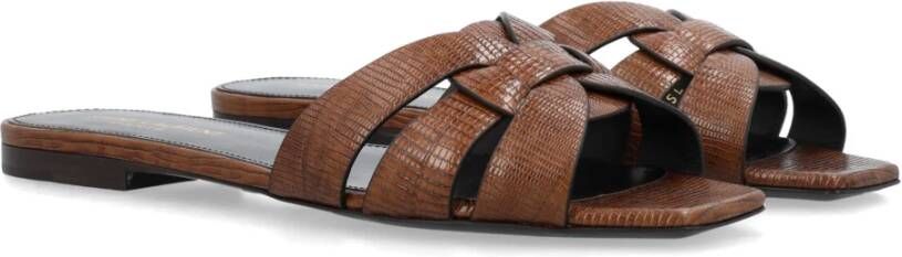 Saint Laurent Bruine Hagedis Sandaal Gesloten Teen Brown Dames