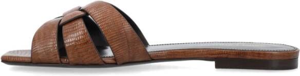 Saint Laurent Bruine Hagedis Sandaal Gesloten Teen Brown Dames