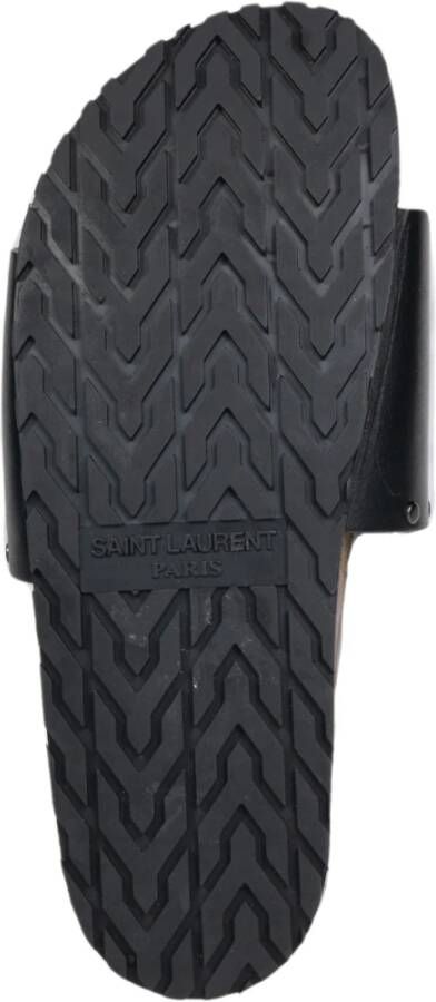 Saint Laurent Leren platte sandalen met geborduurd merk Zwart Dames