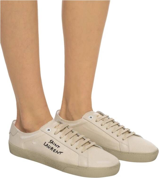 Saint Laurent Cream Lace-Up Distressed Sneakers Beige Dames