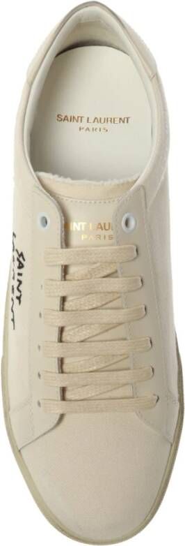 Saint Laurent Cream Lace-Up Distressed Sneakers Beige Dames