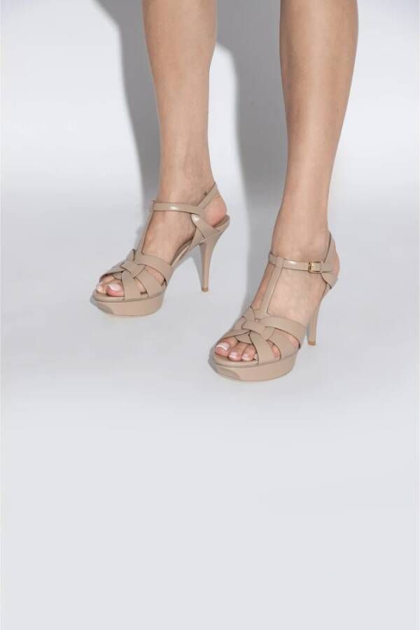 Saint Laurent Tribute platform sandalen Beige Dames