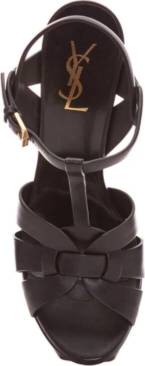 Saint Laurent Zwarte Leren Plateau Sandalen Black Dames