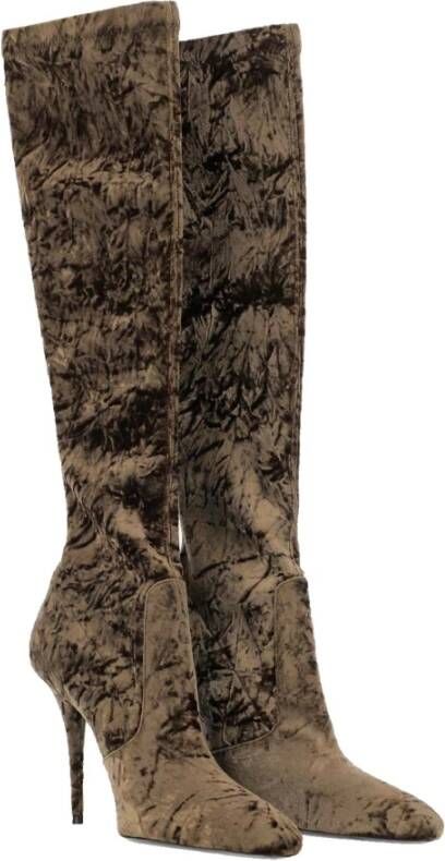 Saint Laurent Velvet Talia Laarzen Brown Dames