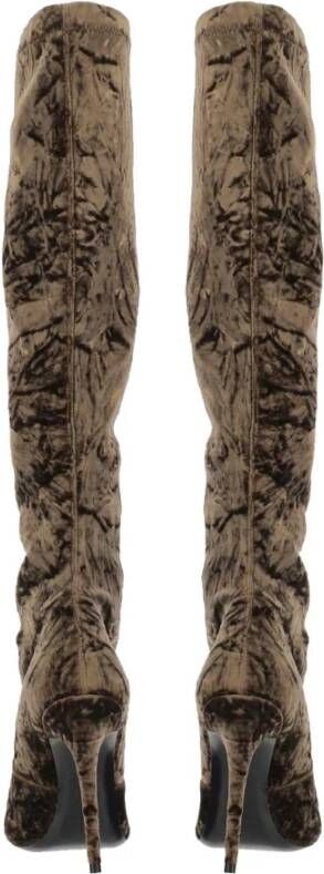Saint Laurent Velvet Talia Laarzen Brown Dames