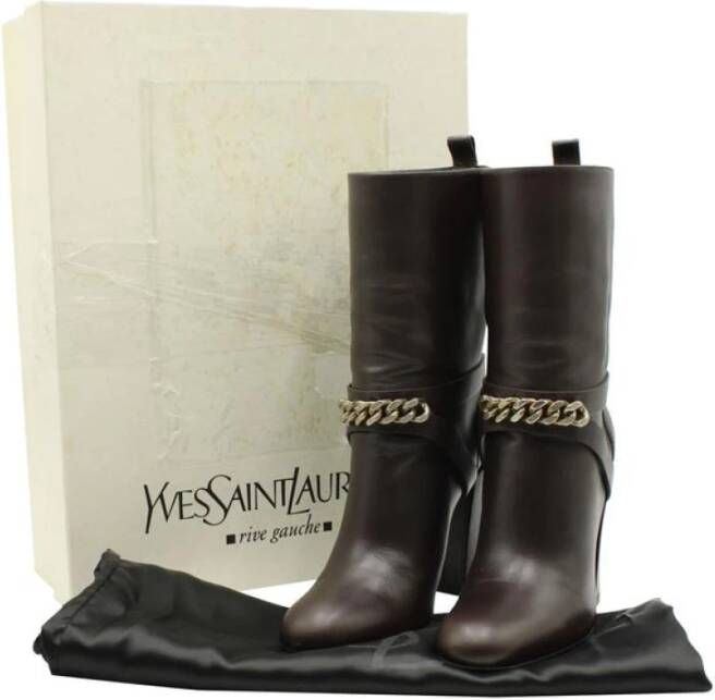 Saint Laurent Vintage Tweedehands leren laarzen met kettingdetail