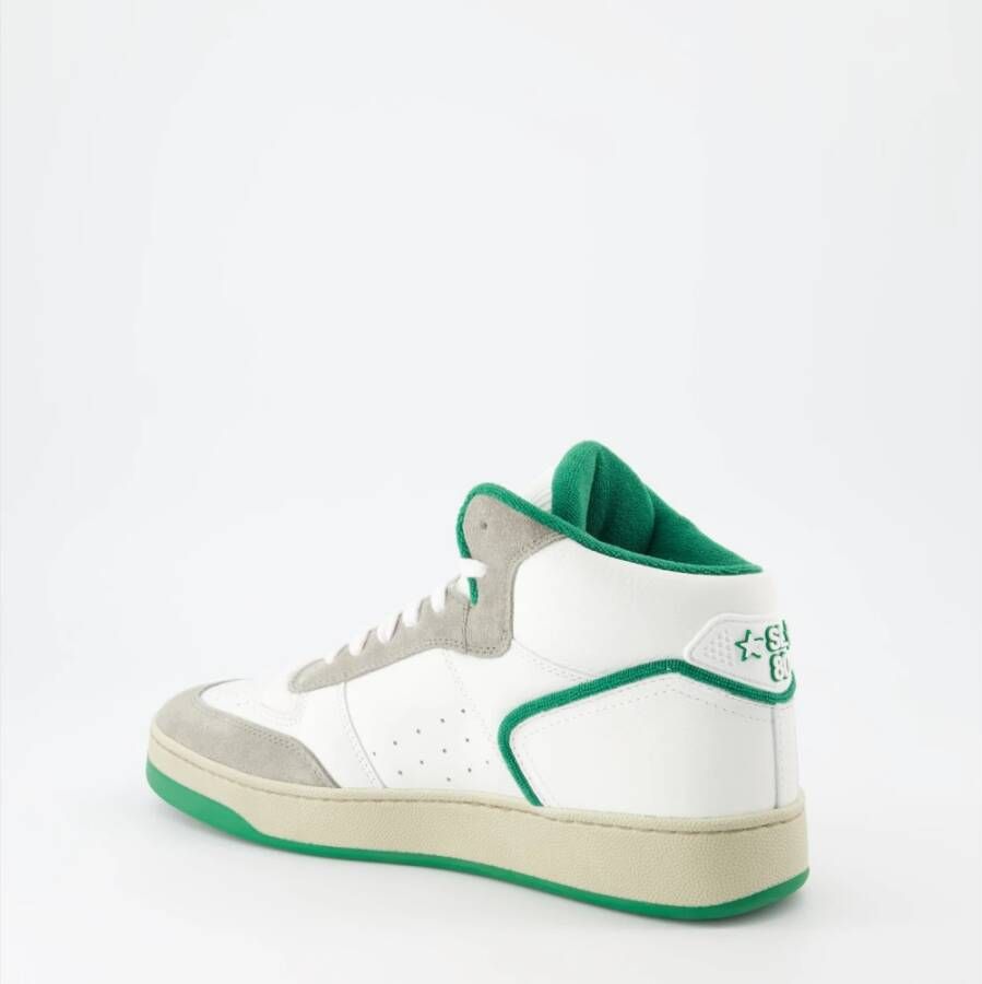 Saint Laurent Witte Leren Sneakers met Groene Stof Multicolor Heren