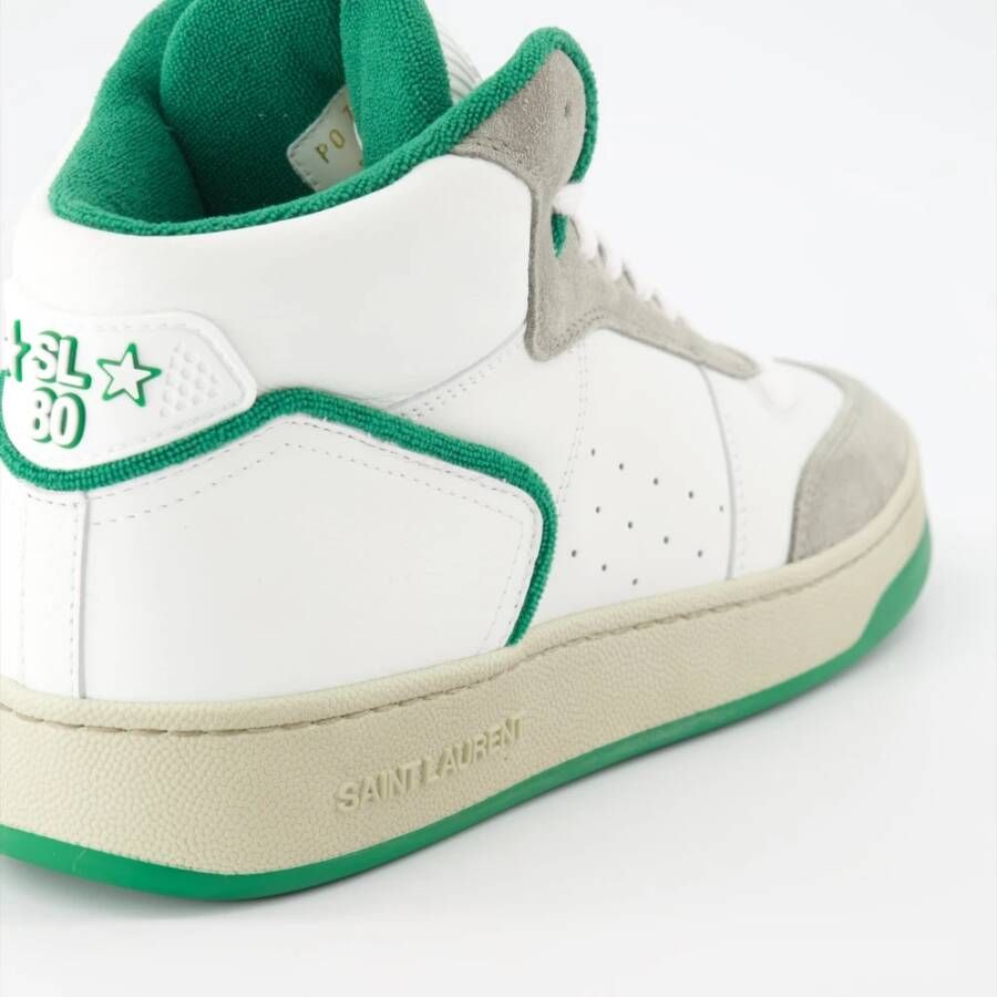 Saint Laurent Witte Leren Sneakers met Groene Stof Multicolor Heren