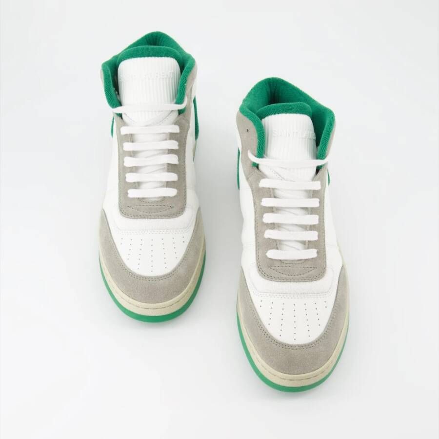 Saint Laurent Witte Leren Sneakers met Groene Stof Multicolor Heren