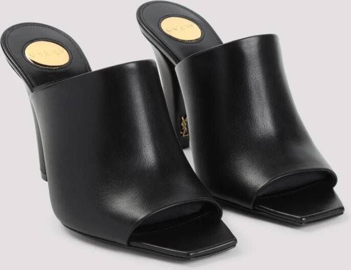 Saint Laurent Zwarte Leren Pantoffels Elegante Hakken