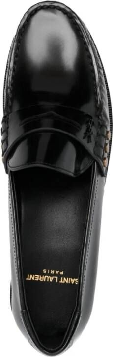 Saint Laurent Zwarte Leren Penny-Slot Loafers Black Dames